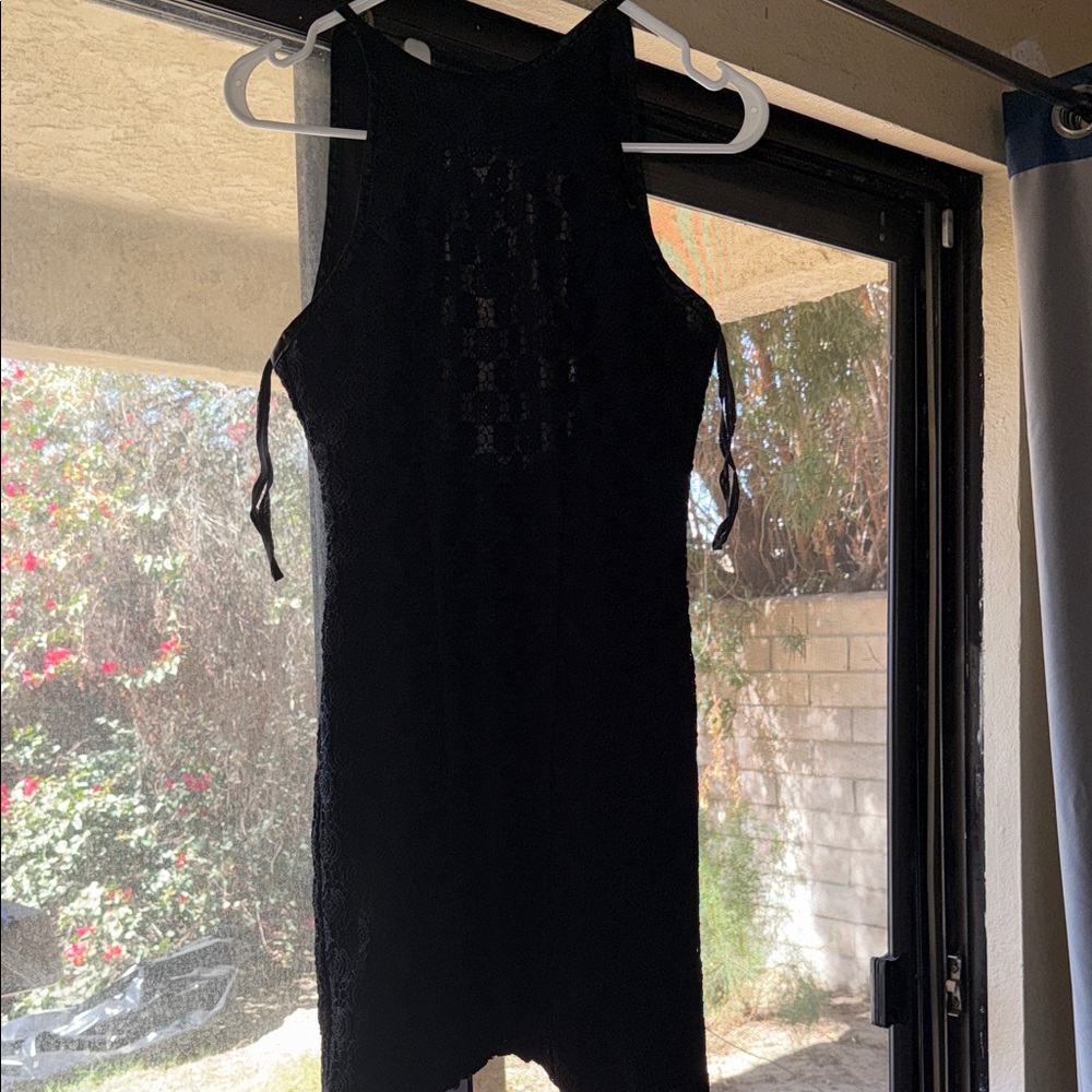 XOXO Black Lace Halter Mini Dress